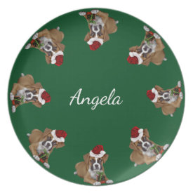 Christmas boxer puppy personalized dinner plate