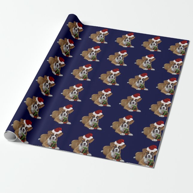 Christmas Boxer puppy Wrapping Paper (Unrolled)