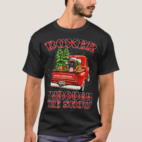 Christmas Boxer Through The Snow Dog Santa Truck T T_Shirt