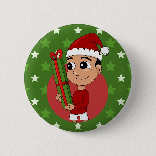 Christmas boy cartoon button (Front)