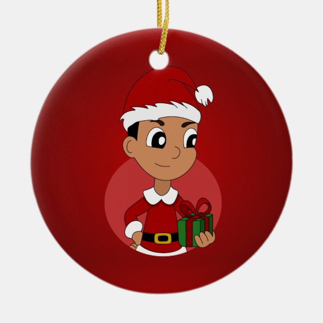 Christmas boy cartoon ceramic ornament (Front)