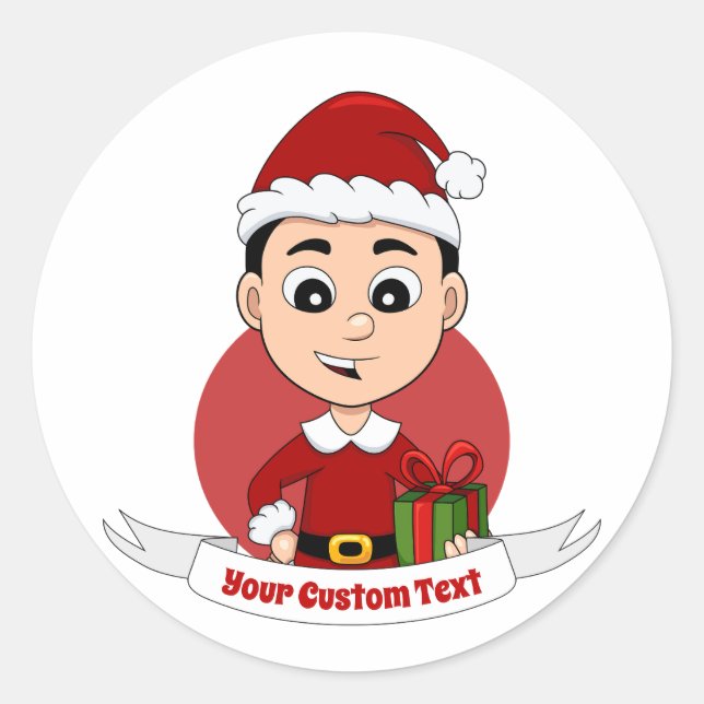 Christmas boy cartoon classic round sticker (Front)