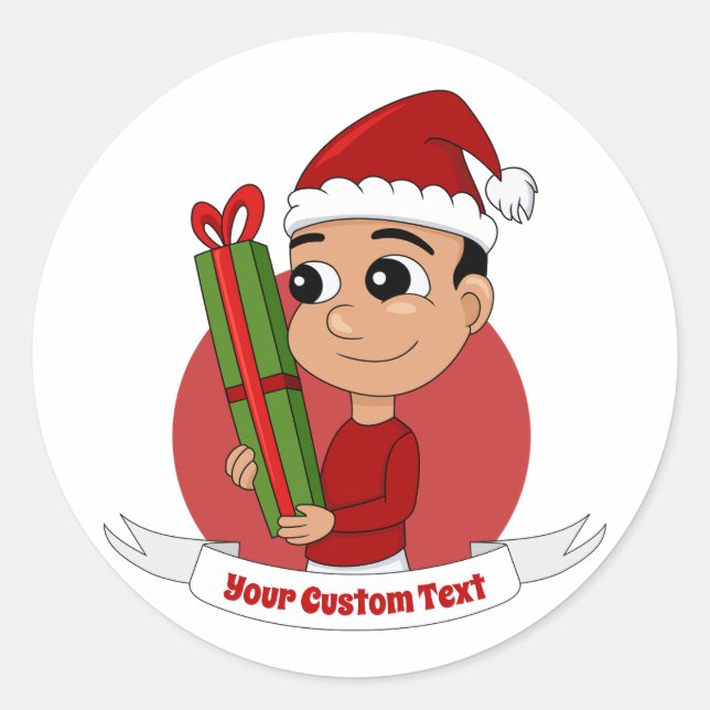 Christmas boy cartoon classic round sticker (Front)