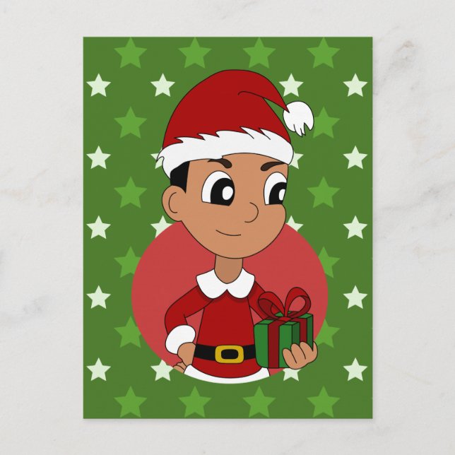 Christmas boy cartoon holiday postcard (Front)