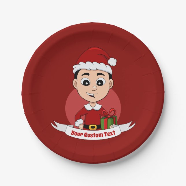 Christmas boy cartoon paper plates (Front)