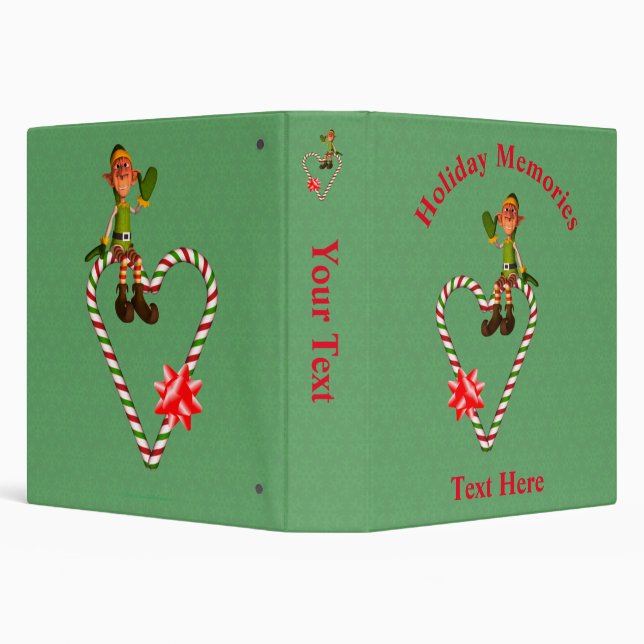 Christmas Boy Elf Heart Holiday Personalized  3 Ring Binder (Background)