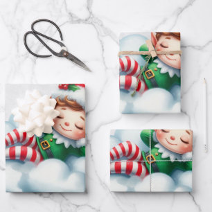 Christmas Boy Elf Sleeping on A Cloud  Wrapping Paper Sheets