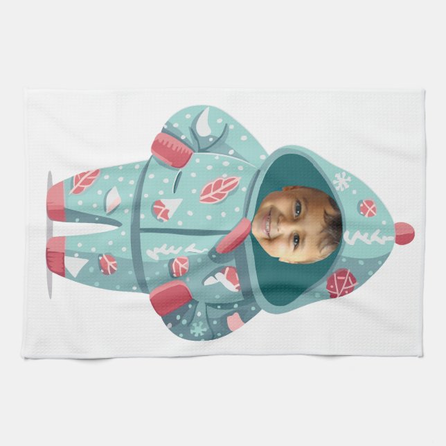 Christmas Boy Face Personalized  Kitchen Towel (Horizontal)