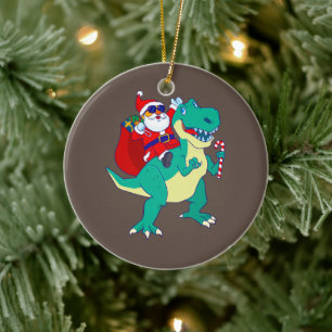 Christmas Boys Dinosaur Santa T Rex Xmas Dino Love Ceramic Ornament
