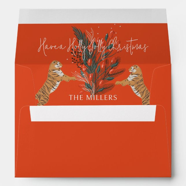 Christmas Branch & Tigers Holly Jolly Christmas Envelope (Back (Bottom))