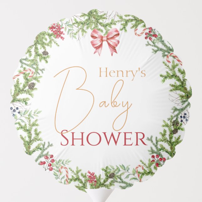 Christmas Branches Baby Shower Gender Neutral  Balloon (Back)