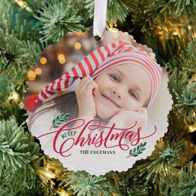 Christmas Branches Photo Ornament Christmas Card (Insitu (Tree))
