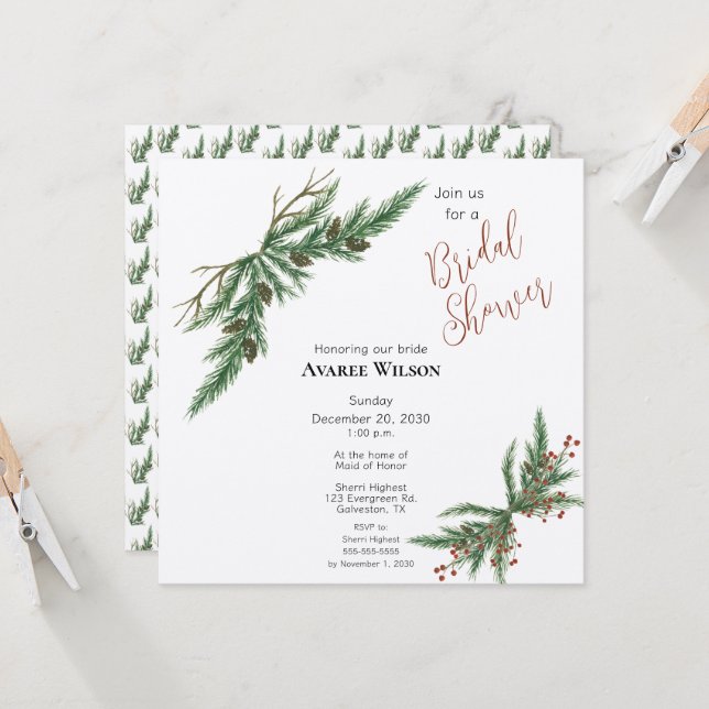 Christmas Branches Red and Green Shower Invitation (Front/Back In Situ)
