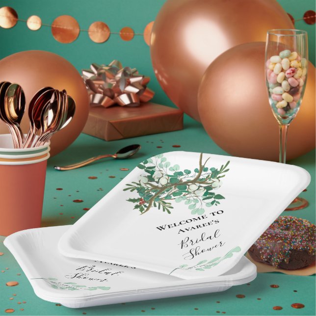 Christmas Branches Red and Green Shower Paper Plates (Multi)