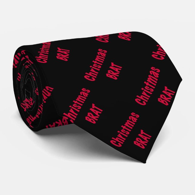 Christmas Brat Red On Black  Neck Tie (Rolled)