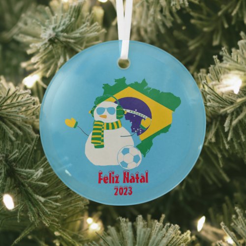 Christmas Brazilian Portuguese Snowman Glass Ornament