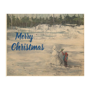 Christmas Break , snow fresh snowman kids wintery Wood Wall Art