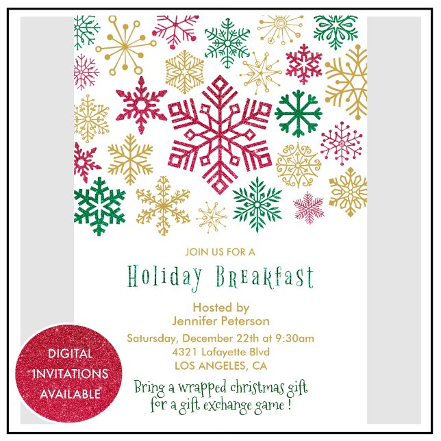 Christmas Breakfast Invitation Chic Snowflakes (Creator Uploaded)