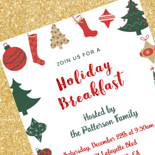Christmas Breakfast Invitation Cute Trees Socks