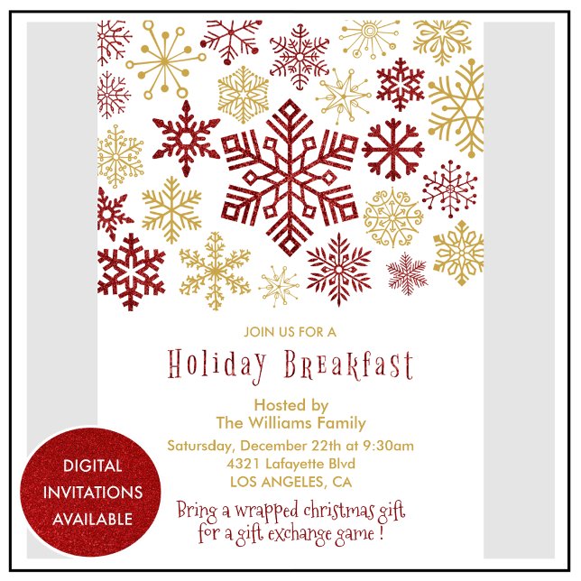 Christmas Breakfast Invitation Elegant Snowflakes (Creator Uploaded)