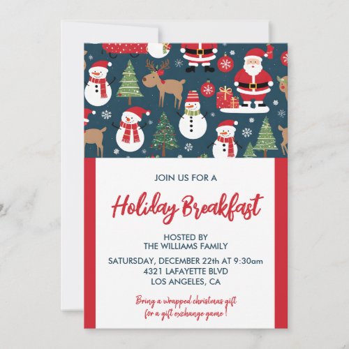 Christmas Breakfast Invitation Santa Snowman trees