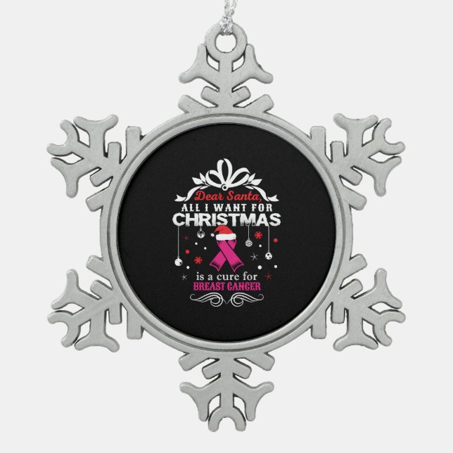 Christmas- Breast Cancer Awareness Shirt Snowflake Pewter Christmas Ornament (Front)
