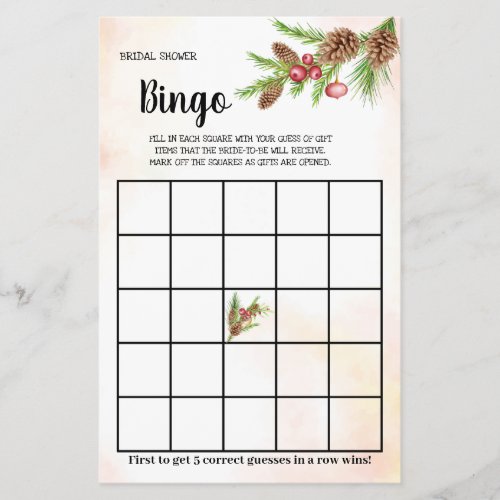 Christmas Bridal Shower Bingo Game Card Flyer