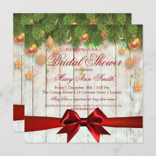 Christmas Bridal Shower Gold Deco & Ribbon Invitation