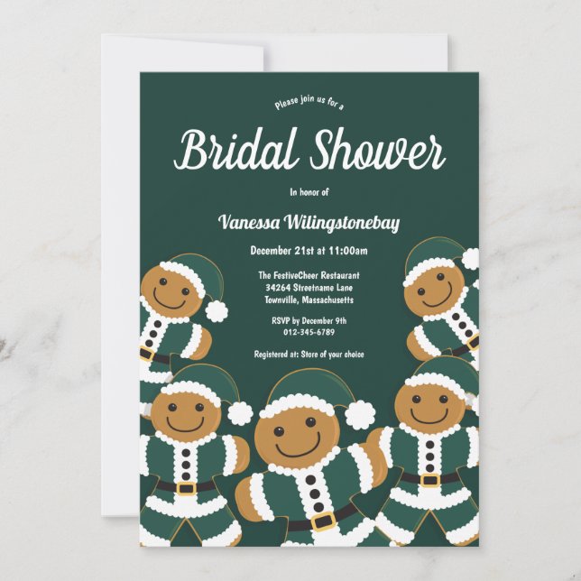 Christmas Bridal Shower Green Gingerbread Santa Invitation (Front)