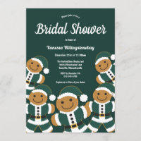 Christmas Bridal Shower Green Gingerbread Santa Invitation