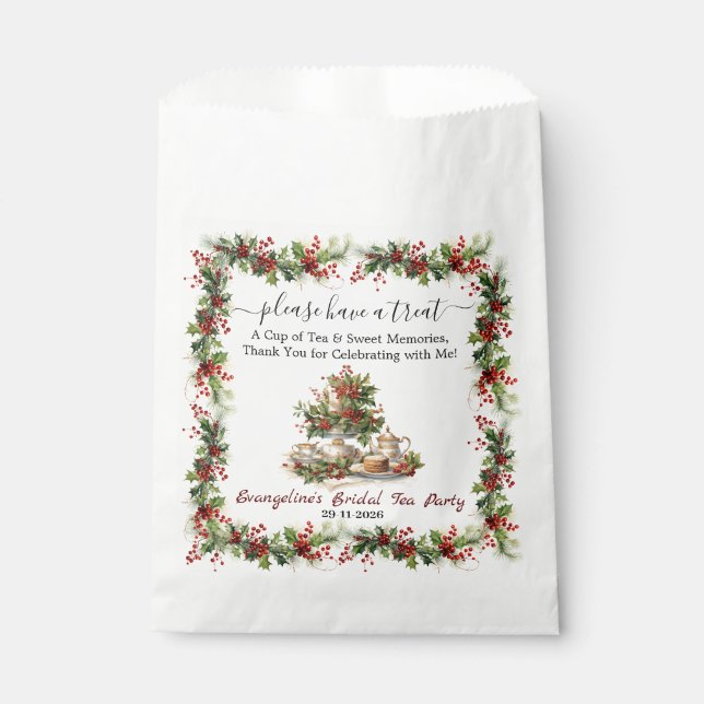 Christmas Bridal Shower holly Tea Time Party  Favor Bag (Front)