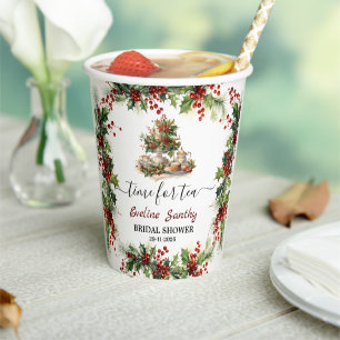 Christmas Bridal Shower holly Tea Time Party Paper Cups