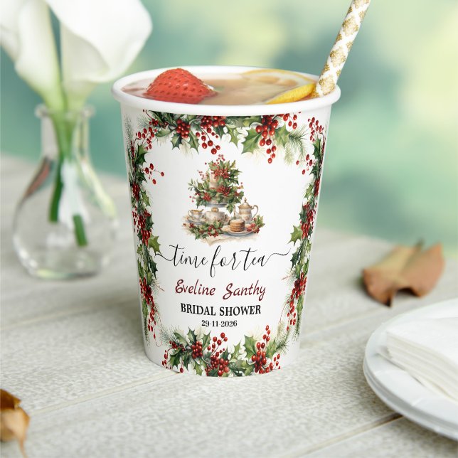 Christmas Bridal Shower holly Tea Time Party  Paper Cups (Insitu)