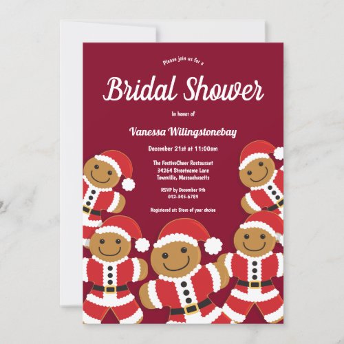 Christmas Bridal Shower Red Gingerbread Santa Invitation