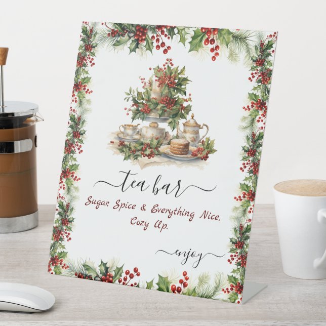 Christmas Bridal Shower Tea party Bar Pedestal Sign (In SItu)