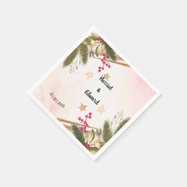 Christmas Bridal Shower, Wedding Reception  Napkins (Corner)