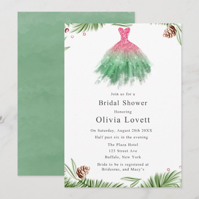 Christmas Bridesmaid Dress Bridal Shower Invitation (Front/Back)