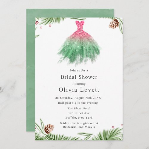 Christmas Bridesmaid Dress Bridal Shower Invitation