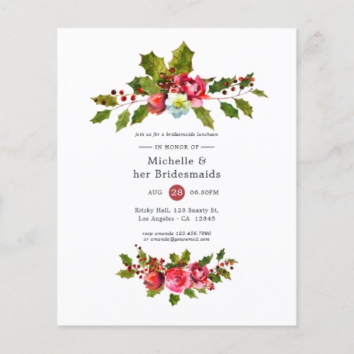 Christmas Bridesmaids Luncheon Holly Invitation Flyer