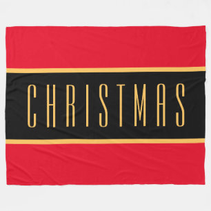 CHRISTMAS Bright Festive Holiday Red Black Stripes Fleece Blanket