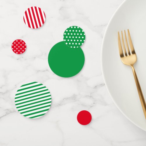 Christmas Bright Green and Red Stripes and Dots Confetti
