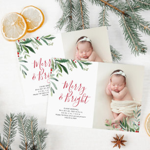 christmas bright holiday birth announcement postcard