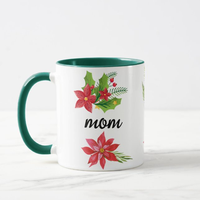 Christmas Bright Holly Black Script Mom Green Mug (Left)
