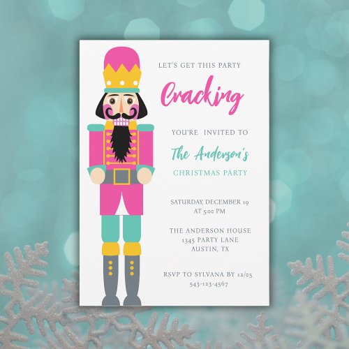 CHRISTMAS BRIGHT PINK NUTCRACKER PARTY HOLIDAY INVITATION