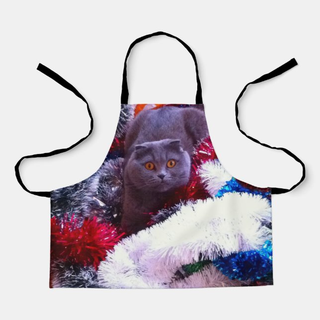 Christmas British blue cat Apron (Front)