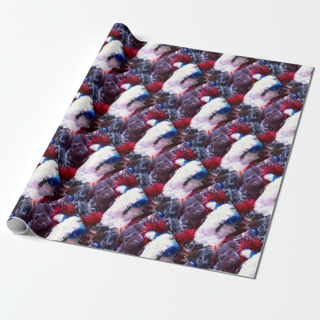 Christmas British blue cat Wrapping Paper (Unrolled)