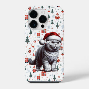 Christmas British shorthair Cat, Xmas Santa Kitten iPhone 14 Pro Case
