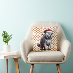 Christmas British shorthair Cat, Xmas Santa Kitten Throw Pillow
