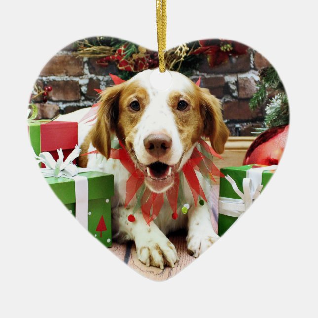 Christmas - Brittany Spaniel - Kinnick Ceramic Ornament (Front)