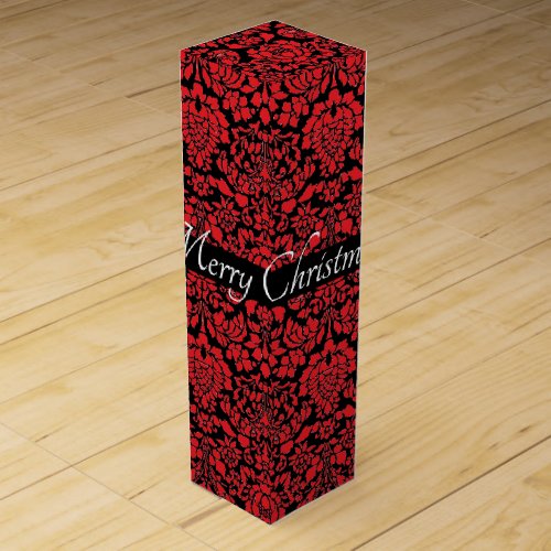 Christmas Brocade Dark Red with Text Band Wine Box